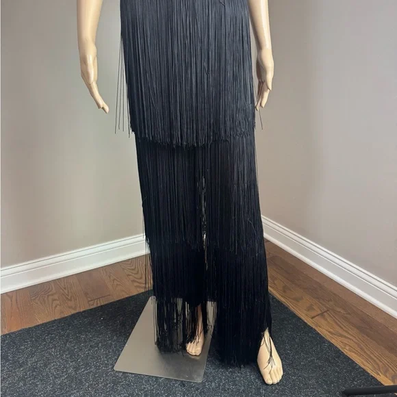 AKIRA Black Fringe Palazzo Pants Festival Rave Western Wide Leg 1X NWT - Picture 2 of 5